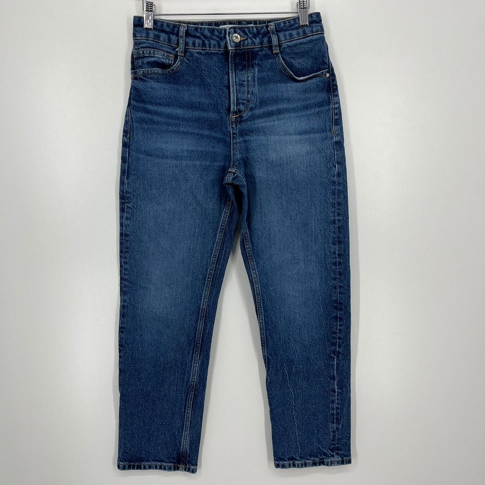 Zara Womens High Waisted Mom Jeans Medium Wash Blue Tapered Size 4 EUR 36 MEX 26